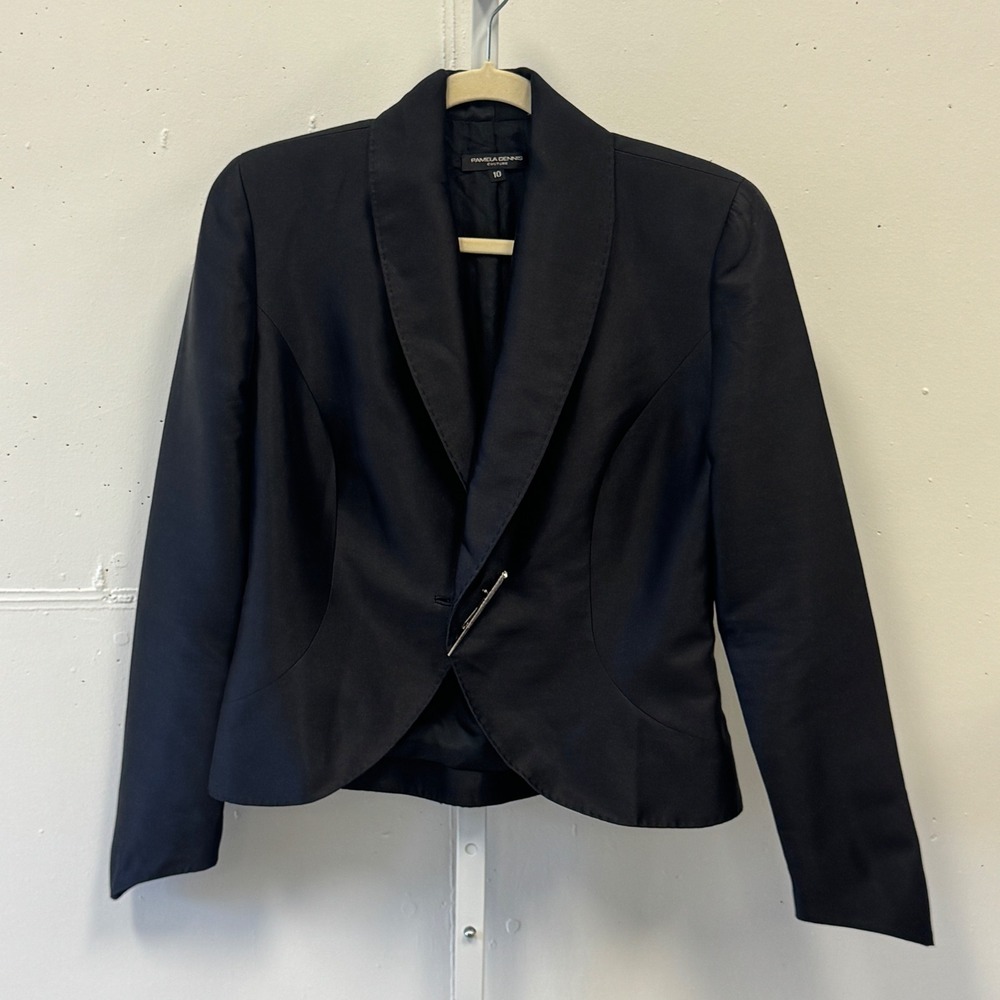 Vintage Pamela Dennis Couture Wool Silk Shawl‎ Collar Blazer Jacket Pin Closure